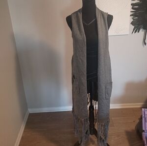 Gray Fringe Knit Vest